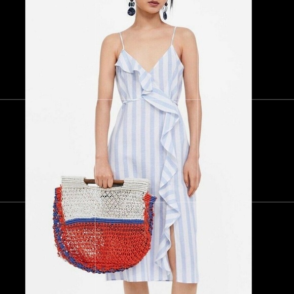 Zara Dresses & Skirts - Zara Striped Midi Dress w Ruffles on Front size M